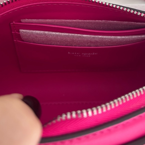Kate Spade Hot Pink-leather Pochette Silver chain handle & shoulder Strap NWT cc - Picture 10 of 13
